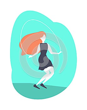 The girl jumps on a skipping rope. Vector color isolated