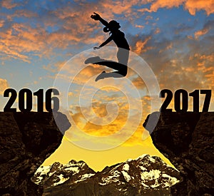 Girl jumps to the New Year 2017
