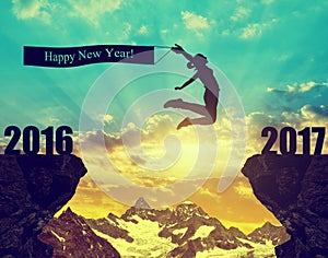 Girl jumps to the New Year 2017