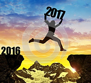 Girl jumps to the New Year 2017