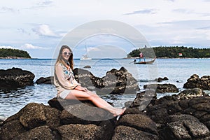 Girl at Kata Beach in Phuket Island, Thailand