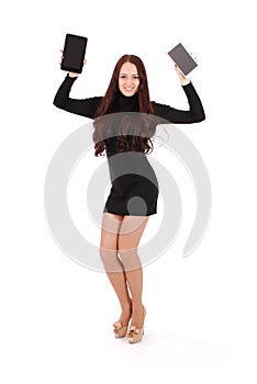 Girl keeps two tablet pc