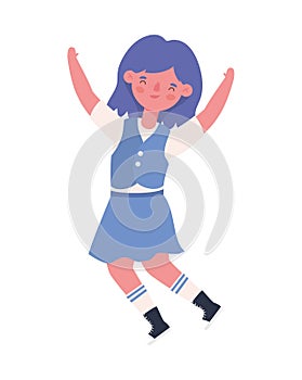 Girl kid cartoon with uniform jumping vector design