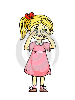 Girl kid crying after quarrel flat cartoon. Sad, offended children. Childhood. Emotions and expressions. Vector