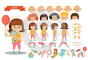 Girl kid playing toys vector cartoon child character constructor body parts creation