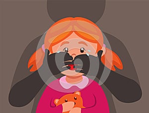 Girl kidnap with mysterious person in back, criminal scene cartoon illustration vector