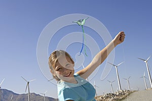 Girl With A Kite At Windmill Farm
