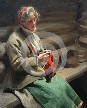 Girl knitting, 1901 painting by Anders Zorn