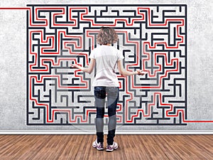 Girl before a labyrinth