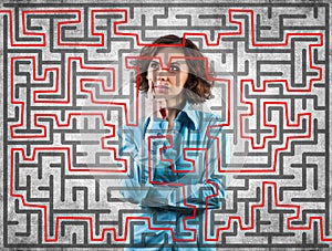 Girl before a labyrinth