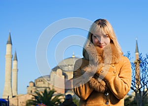 Girl in lambskin coat