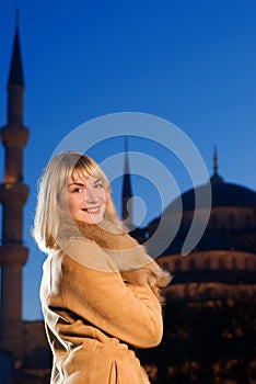 Girl in lambskin coat