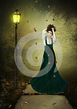 Girl and lantern photo