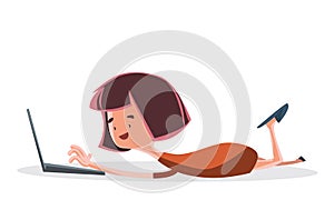 Girl on lap top computer illustration cartoon character