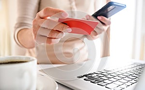 Girl with laptop and credit card shopping online