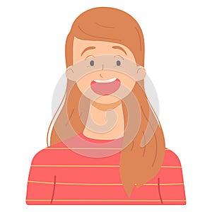 Girl laughs avatar. Female emotions. Flat cartoon character isolated on white background. Vector illustration