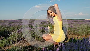 Girl in Lavender field in yellow