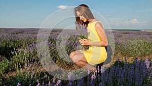 Girl in Lavender field in yellow