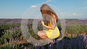 Girl in Lavender field in yellow