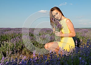 Girl in Lavender field in yellow