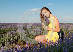 Girl in Lavender field in yellow