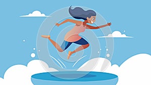 A girl leaps over a pool of water using all her strength to make the jump.. Vector illustration. photo