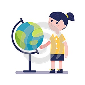 Girl learning geography with earth globe