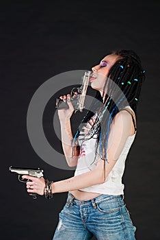 Girl lick gun