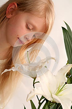 Girl and lilies photo