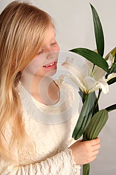 Girl and lilies photo