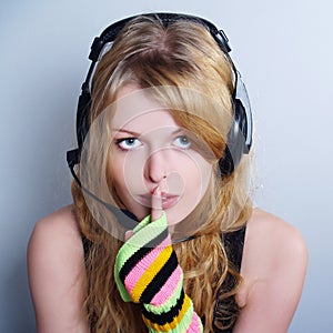 Girl listening music in headphones