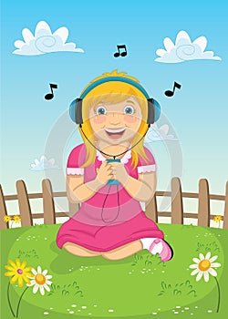 Girl Listening Music Vector Illustration