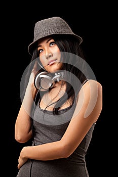 Girl listening to headphones