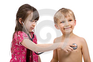 Girl Listens with a Stethoscope