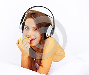 Girl listens to music