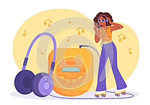Girl listens to music vector concept