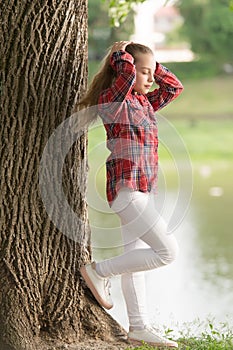 Girl little cute child enjoy walk on windy day nature background. Hairstyles to wear on windy days. Feeling cozy and