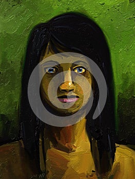 Girl With Long Black Hair - Digital Painting