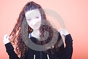 Girl with long curly hair