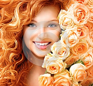 Girl with long curly red hair