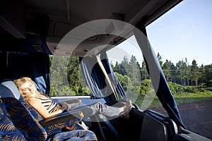 Girl in a long-distance bus