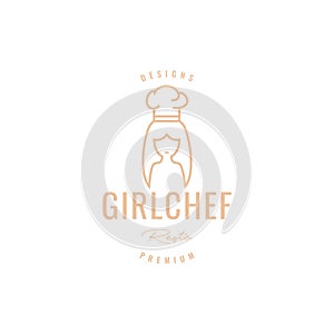 Girl long hair with chef hat logo design