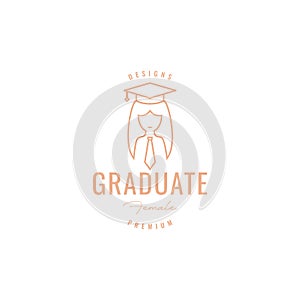 Girl long hair with graduate hat logo design