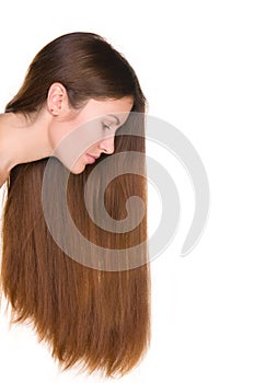 Girl with long hairs and clean skin face