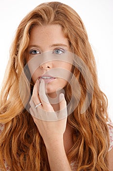 Girl with long red curly hair