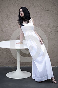 Girl in long white dress