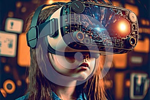 girl looking into augmented reality gles vr headset