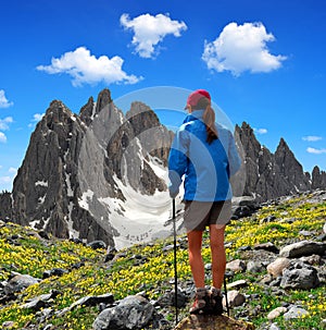 Girl looking at the Cadini di Misurina photo