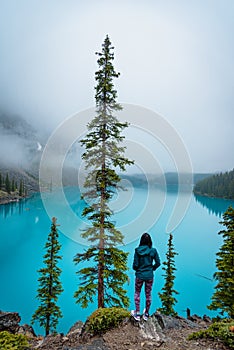 Girl looking at Moraine Lake Moraine Lake Canada