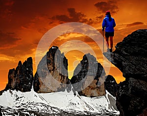 Girl looking at the Tre cime di Lavaredo